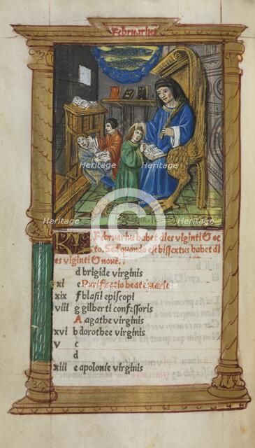 Printed Book of Hours (Use of Rome): fol. 3v, February calendar illustration, 1510. Creator: Guillaume Le Rouge (French, Paris, active 1493-1517).