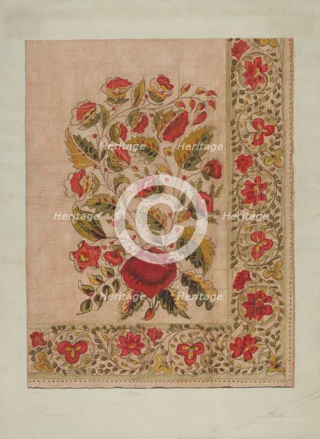 Printed Scarf, 1935/1942. Creator: Mildred E Bent.