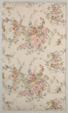 Printed Silk with Flower Design, late 1800s. Creator: Unknown