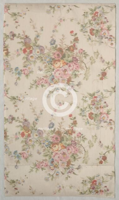 Printed Silk with Flower Design, late 1800s. Creator: Unknown.