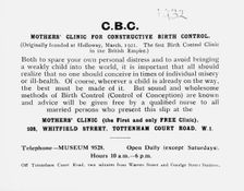 Printed slip advertising the Mothers Clinic for Constructive Birth Control, London, (c1932?). Creator: Unknown