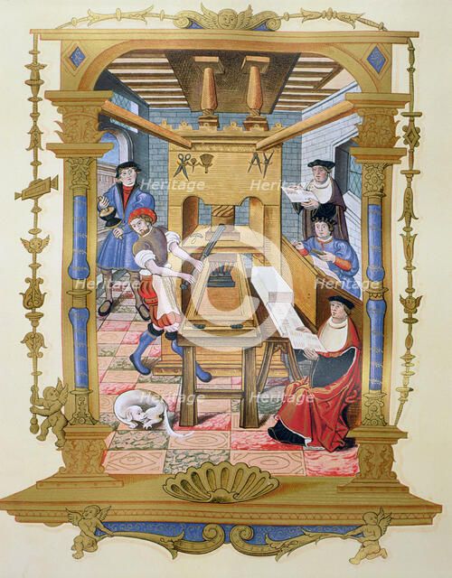 Printing in a miniature in 'Recueils des Chants Royaux' 15th century.