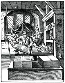 Printing Workshop 16th century, (1870).Artist: Jost Amman