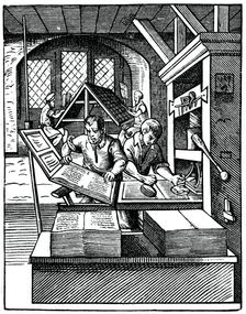 Printing Workshop 16th century, (1870).Artist: Jost Amman