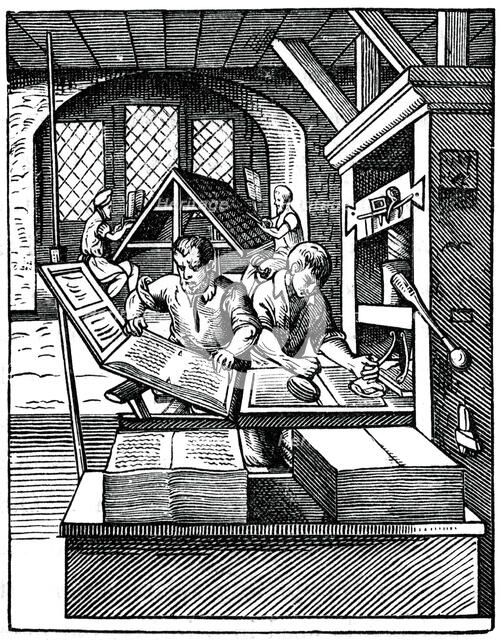 'Printing Workshop', 16th century, (1870).Artist: Jost Amman