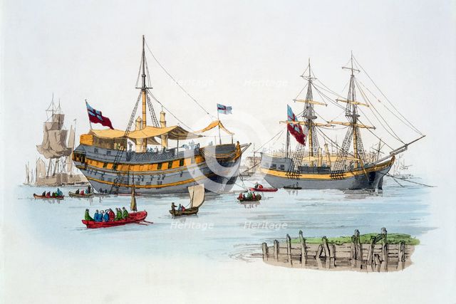 Prison ships, 1805. Creator: William Henry Pyne.