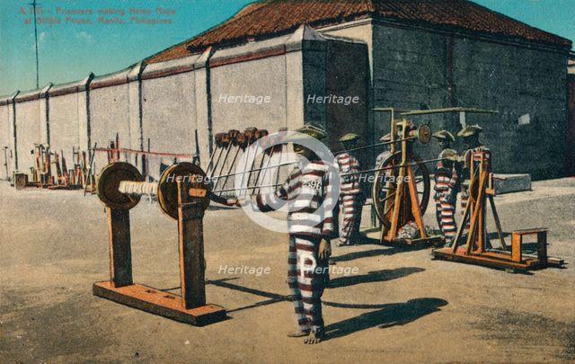 'Prisoners making Hemp Rope at Billbid Prison, Manila, Philippines', c1900. Artist: Unknown.
