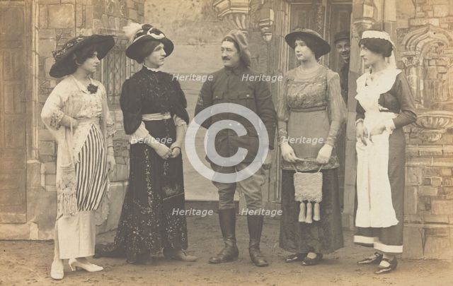 Prisoners of war performing a play at a prisoner of war camp in Cottbus, (between 1910 and 1919?). Creator: Unknown.