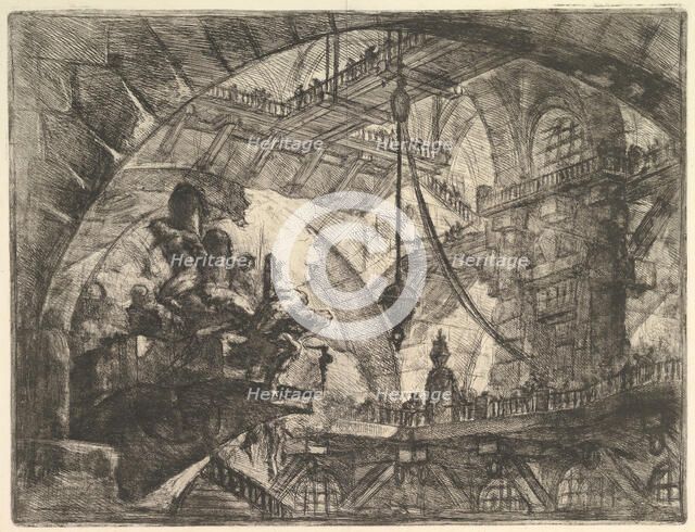 Prisoners on a Projecting Platform, from Carceri d'invenzione (Imaginary Prisons), ca. 1749-50. Creator: Giovanni Battista Piranesi.