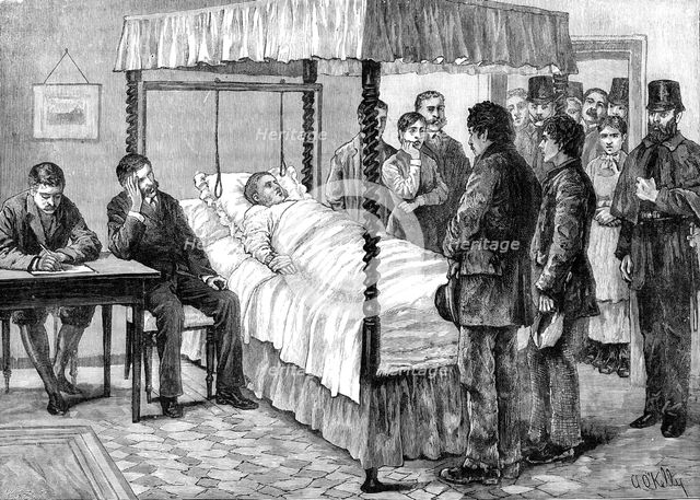 Prisoners charged with shooting Mr. Hearn at Ballinrobe, Mayo, brought...for identification, 1881.  Creator: William James Palmer.