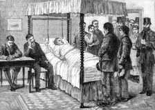 Prisoners charged with shooting Mr. Hearn at Ballinrobe, Mayo, brought...for identification, 1881. Creator: William James Palmer