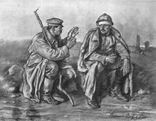 Prisonnier bulgare donnant a un blesse serbe des nouvelles de sa patrie opprimee 1916. Creator: Vladimir Betzitch