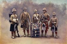 Private, Drummers, Piper, and Bugler - The Black Watch 1900. Creator: Knight