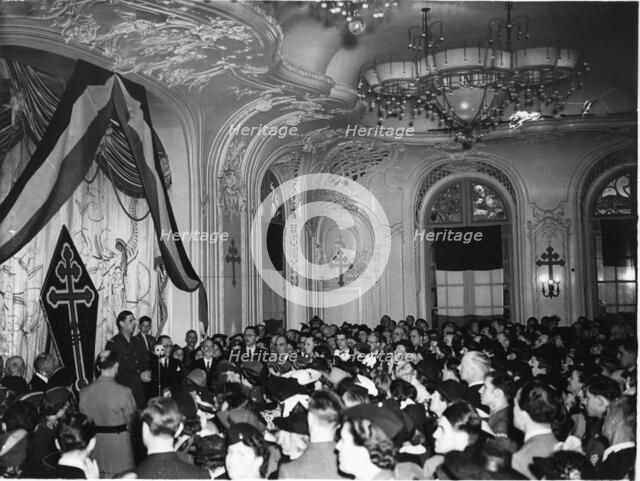 Private reception hosted by General Charles De Gaulle to the French colony at the Savoy Hotel in …