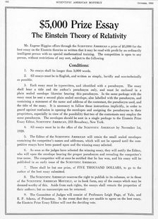 Prize offered in Scientific American, October 1920, for an essay on Einstein's theory of relativity. Creator: Unknown
