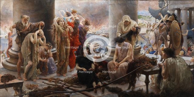 Pro Patria Omnia (Women sacrifice their long hair for the war production of ropes), c1890. Creator: Boschetto, Giuseppe (1841-1918).
