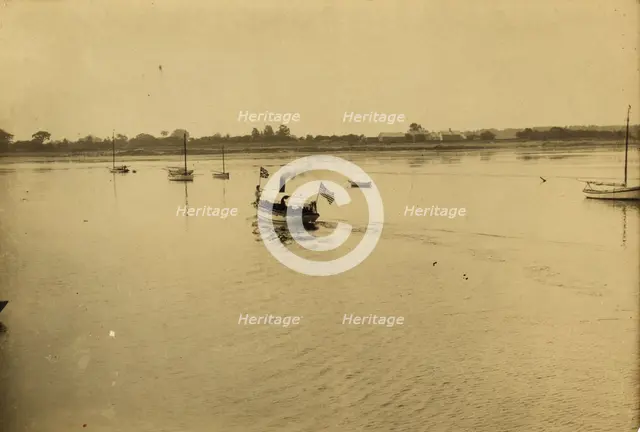 Proceeding to peace conference by steam launch, 1905. Creator: Unknown.