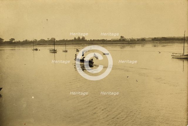 Proceeding to peace conference by steam launch, 1905. Creator: Unknown.