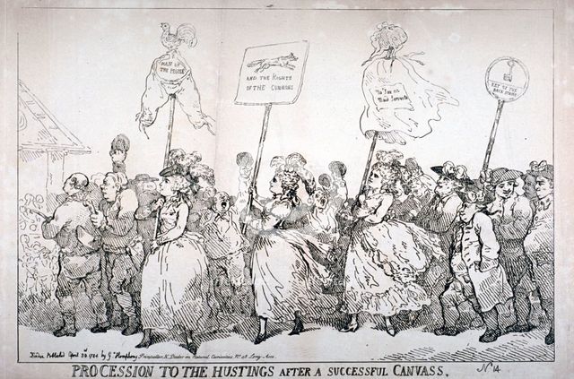'Procession to the hustings after a successful canvass, no:14', 1784.                                Artist: Thomas Rowlandson