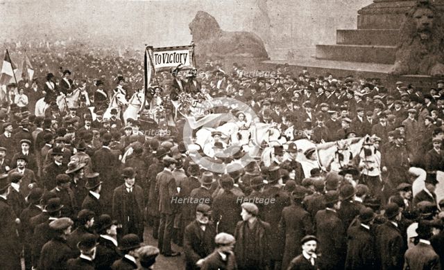 Procession to welcome the early release of suffragettes from prison on 19 December 1908. Artist: Unknown