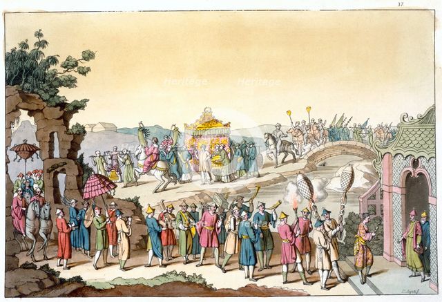 Procession to a Taoist traditional wedding, China, c1820-1839. Creator: Giovanni Bigatti.