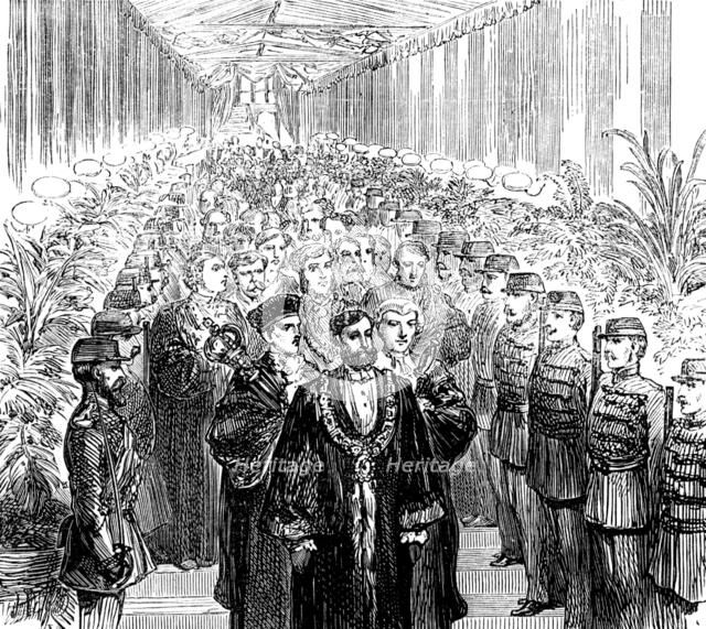 Procession to dinner, led by the Lord Mayor of York, 1873. Creator: Unknown.