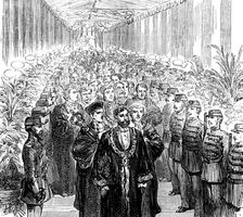 Procession to dinner, led by the Lord Mayor of York, 1873. Creator: Unknown