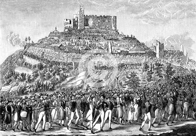 Procession to Hambach Castle on 27th May 1832.  Artist: Anon