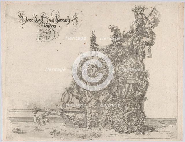Procession, with a male and female figure seated on a float, 16th century., 16th century. Creator: Anon.