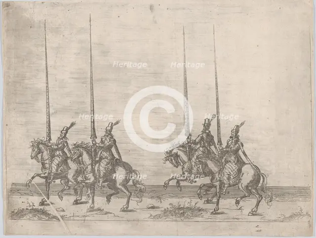Procession, with four men riding horses, 16th century., 16th century. Creator: Anon.