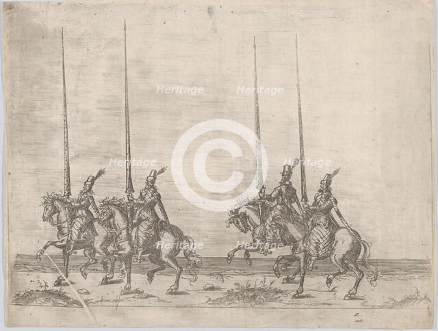 Procession, with four men riding horses, 16th century., 16th century. Creator: Anon.