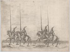 Procession, with four men riding horses, 16th century., 16th century. Creator: Anon