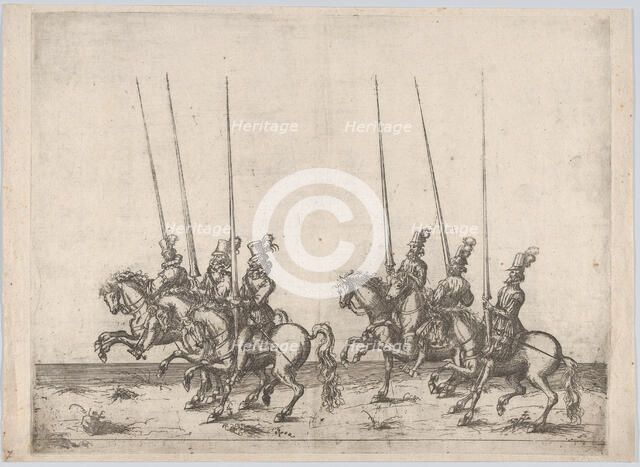 Procession, with six men riding horses, 16th century., 16th century. Creator: Anon.