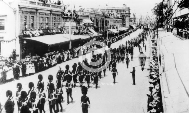 Procession with the Imperial Troops, Queen Street, Brisbane, Queensland, 1901. Creator: Unknown.