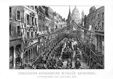 Procession approaching St Paul's Cathedral, Thanksgiving Day, 27 February, 1872, (1899)