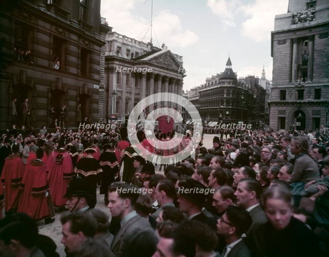 Procession in honour of the Coronation of Elizabeth II, Cornhill, City of London, 2nd June 1953. Creator: Arthur Charles Kirby Ware.