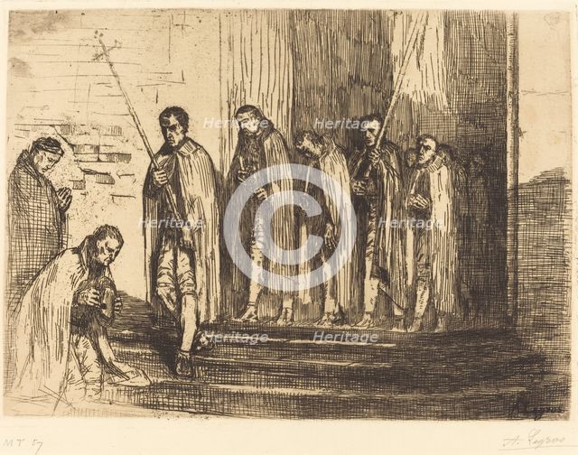 Procession Leaving a Church (La sortie de la procession). Creator: Alphonse Legros.