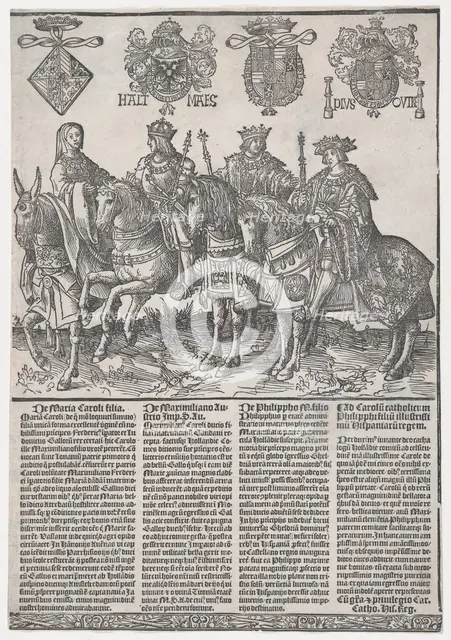 Procession of the Counts and Countess of Holland on Horseback: Mary of Burgundy, Maximilia..., 1518. Creator: Jacob Cornelisz. van Oostsanen.
