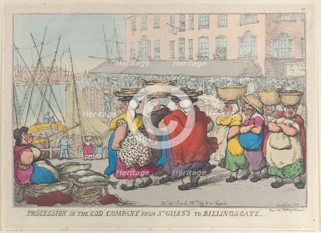 Procession of the Cod Company from St. Giles's to Billingsgate, September 18..., September 18, 1810. Creator: Thomas Rowlandson.