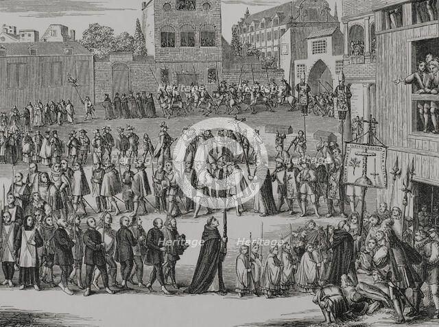 Procession of the captives of the Inquisition to the Auto de Fe to be sentenced, 1692 (1877).  Creator: Unknown.