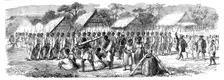 Procession of the British Envoys to Madagascar from the seashore to the Fort of Tamatave..., 1862. Creator: Unknown