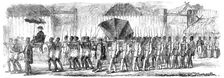 Procession of the British Envoys to Madagascar from the seashore to the Fort of Tamatave..., 1862. Creator: Unknown
