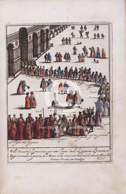 Procession of the Doge and his entourage in the Piazza San Marco in Venice, 1609.