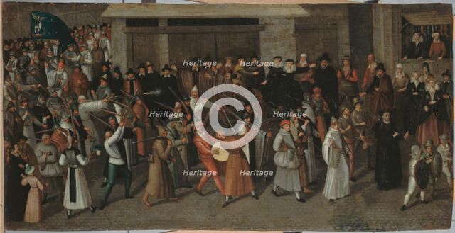 Procession of the League on Ile de la Cite, just outside Notre-Dame, c1590. Creator: Francois Bunel.