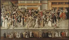 Procession of the League on l'ile de la Cite, leaving Notre-Dame, c1590. Creator: Francois Bunel