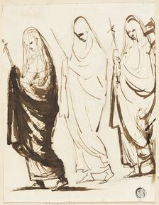 Procession of Three Draped Women Holding Crosses or Sceptres, 1754/1802. Creator: George Romney
