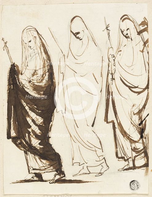Procession of Three Draped Women Holding Crosses or Sceptres, 1754/1802. Creator: George Romney.