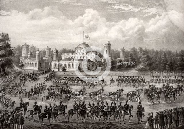 Procession of Tsar Nicholas I into Dormition Cathedral from the Petrovsky Palace during his coronation in 1825, 1826. Artist: Anonymous  
