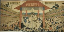 Procession of Wrestlers for a Fundraising Match (Kanjin ozumo dohyo-iri no zu), early 1850s. Creator: Utagawa Yoshimune