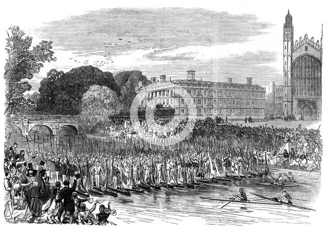 Procession of boats at Cambridge, 1870. Artist: Unknown